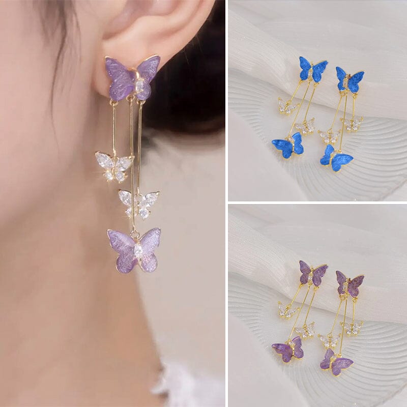 Boucles d'Oreilles Pampille Papillon Cristal