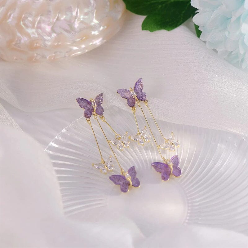 Boucles d'Oreilles Pampille Papillon Cristal