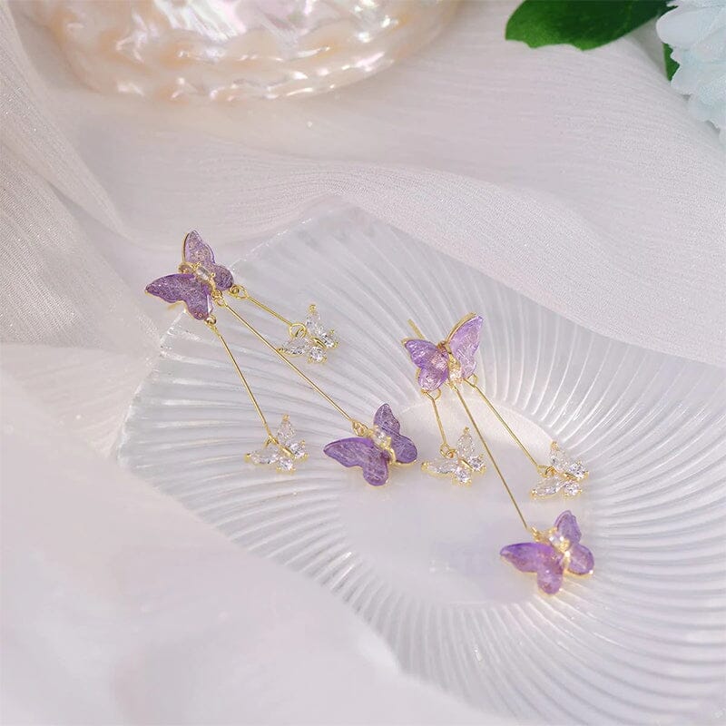 Boucles d'Oreilles Pampille Papillon Cristal