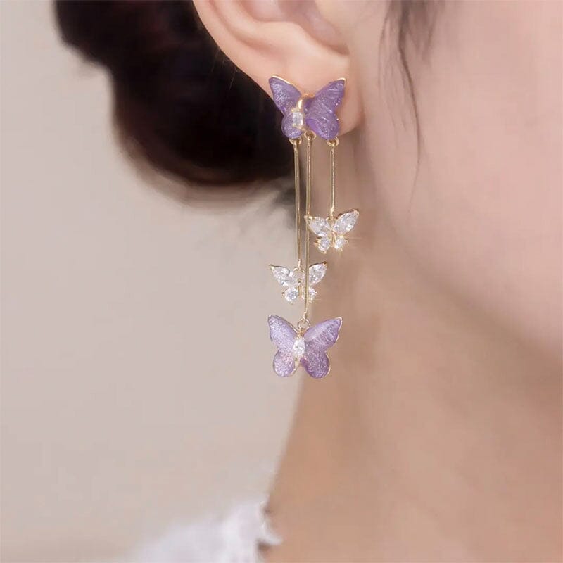 Boucles d'Oreilles Pampille Papillon Cristal