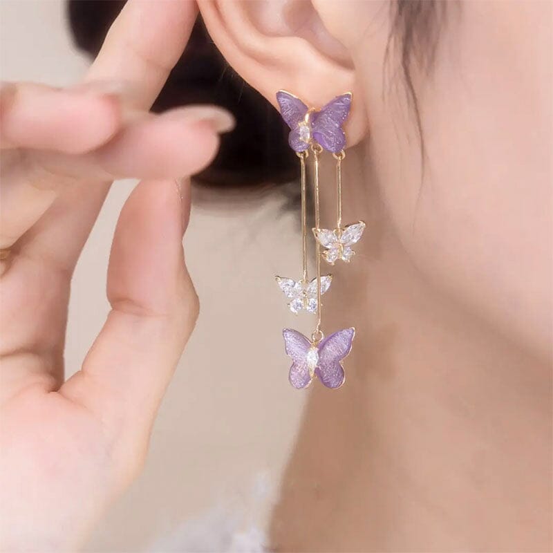 Boucles d'Oreilles Pampille Papillon Cristal