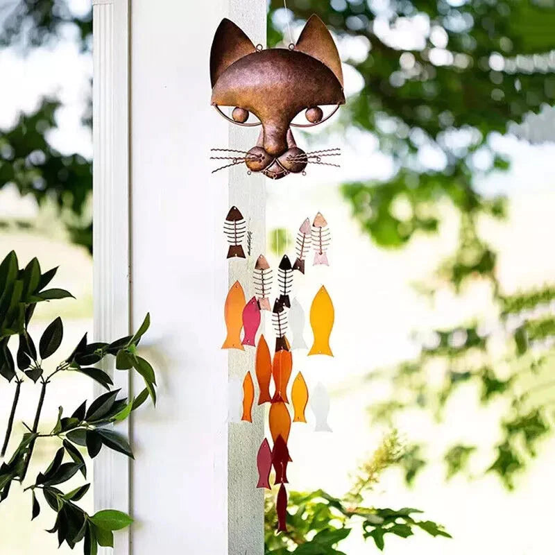 Carillon Éolien de Poisson-chat Amusant en Métal Artisanal