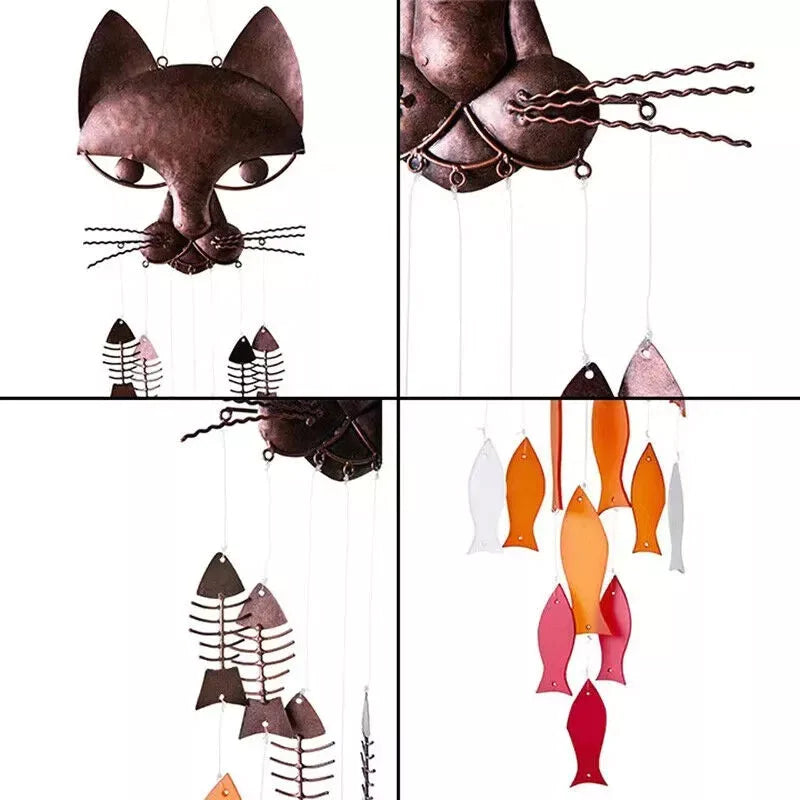 Carillon Éolien de Poisson-chat Amusant en Métal Artisanal