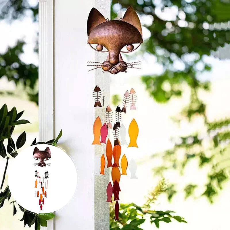Carillon Éolien de Poisson-chat Amusant en Métal Artisanal