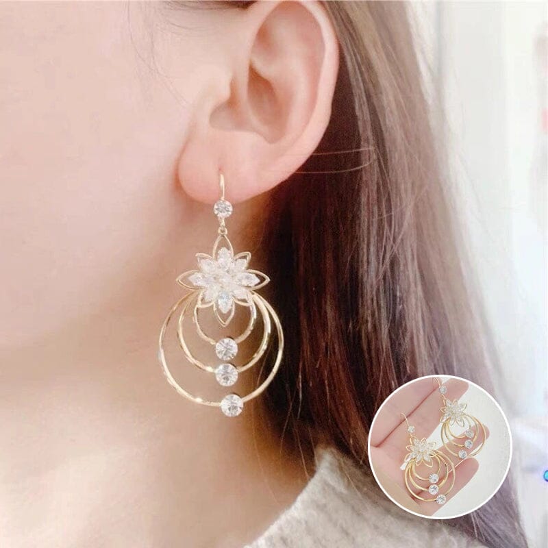 Boucles d'oreilles Trois Créoles Lotus en Cristal